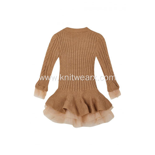 Girl's Knitted Crepe Cuff and Hem Fishtail Dress